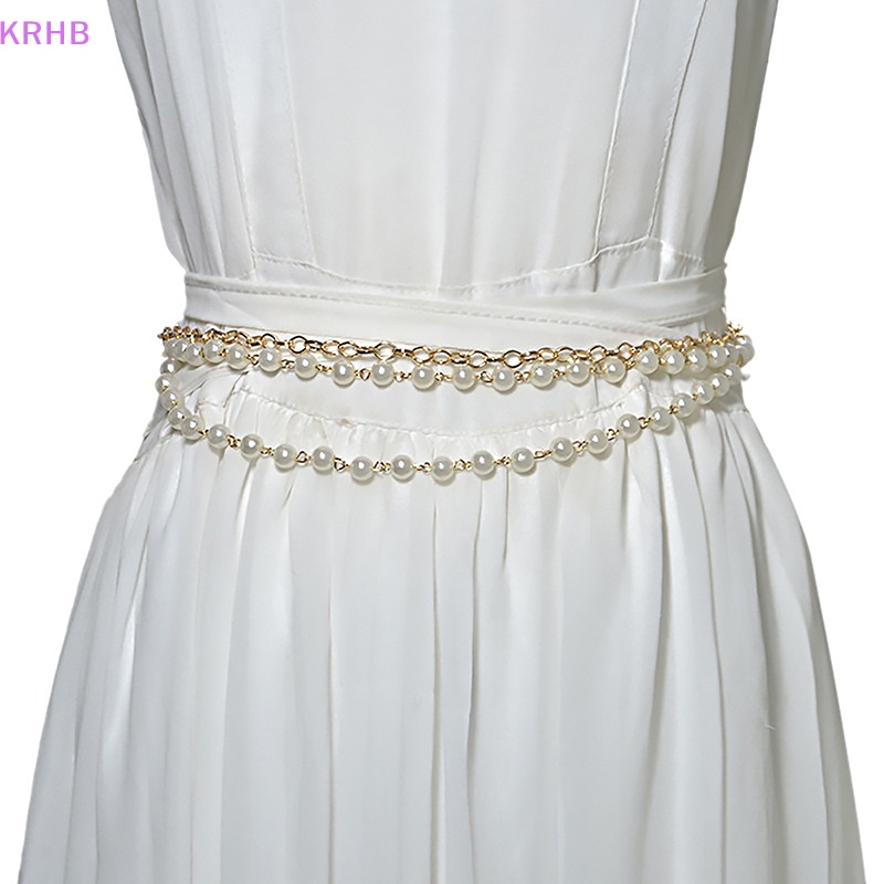 Thắt Lưng Dây Xích Đính Ngọc Trai Giả Bằng Hợp Kim Màu Trắng Thanh Lịch Cho Nữ Mới