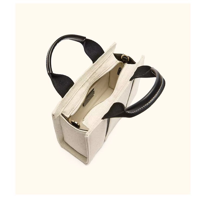 Túi Đeo Vai Zara Mini Vải Canvas Màu Trắng Đen Phong Cách Pháp Cao Cấp Cho Nữ