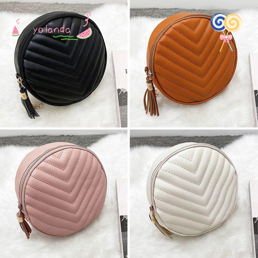 Túi Da PU Đeo Chéo Hình Tròn Thiết Kế Xinh Xắn Thời Trang Cho Nữ