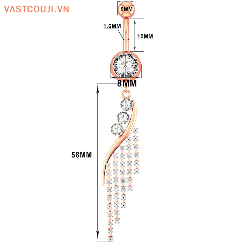 Khuyên RốN HìNh Chữ S ĐíNh Zircon BằNg ThéP Không Gỉ