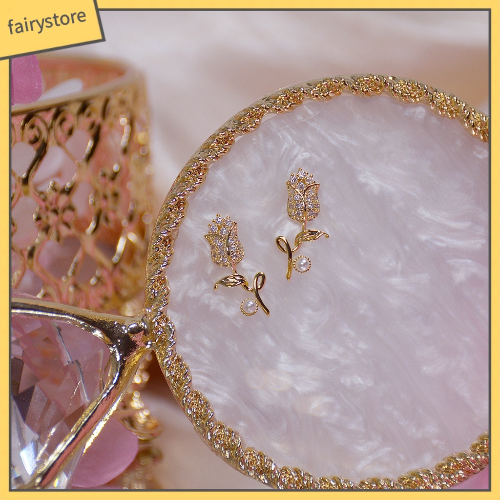 1 Đôi Bông Tai Hình Hoa Đính Ngọc Trai Nhân Tạo Thời Trang Phong Cách Hàn Quốc