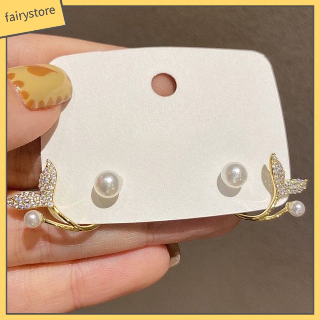 1 Đôi Bông Tai Hình Đuôi Cá Đính Ngọc Trai Giả Mạ Điện Lâu Trôi Thích Hợp Mặc Hàng Ngày