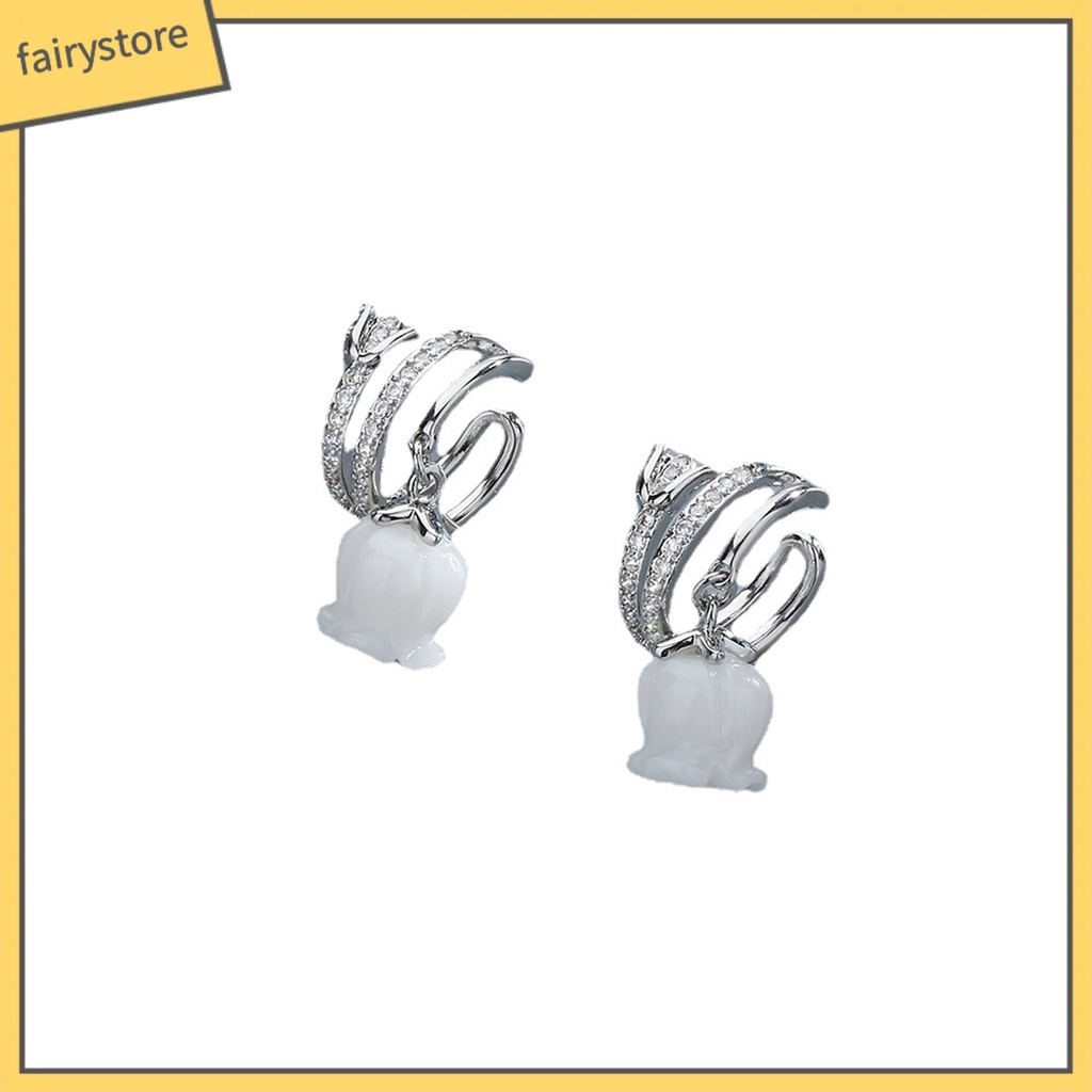 1 Khuyên Kẹp Vành Tai Hình Hoa Tulip Đính Đá Zircon Trắng Nhiều Lớp Không Cần Khoan Lỗ Thời Trang Cho Nữ