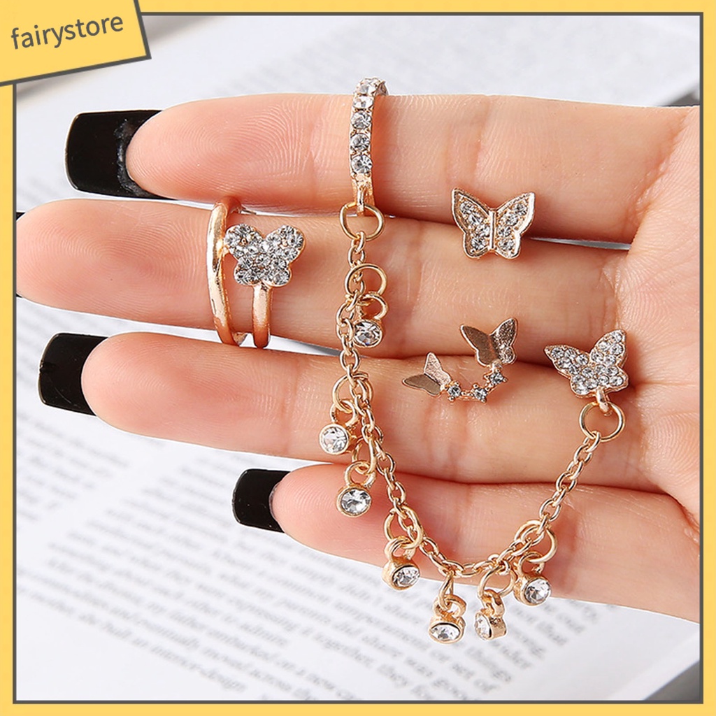 Bộ 4 Khuyên Tai Hình Bướm Bằng Hợp Kim Dùng Hàng Ngày Cho Bạn Gái