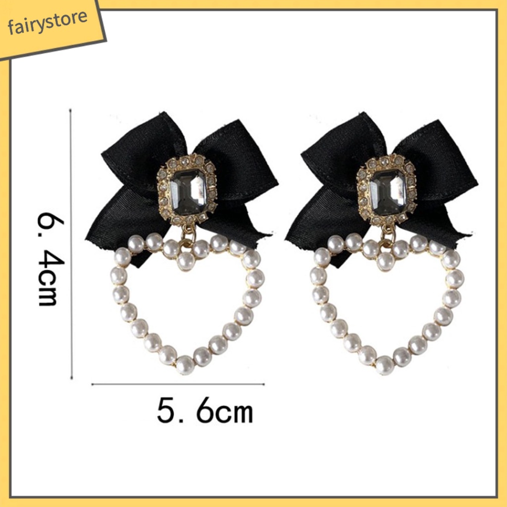 1 Đôi Bông Tai Hình Nơ Đính Ngọc Trai Giả Màu Đen Phong Cách Retro Dành Cho Nữ