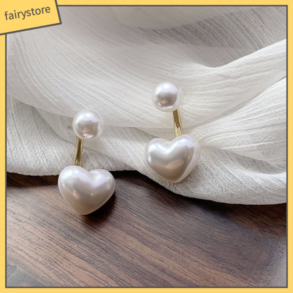 1 Đôi Bông Tai Hình Trái Tim Đính Ngọc Trai Giả Màu Trắng Dành Cho Nữ