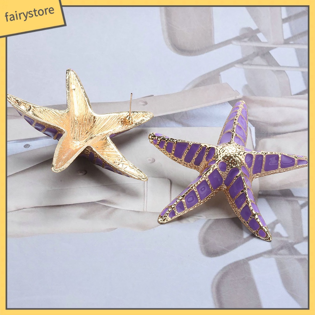 1 Đôi Bông Tai Hình Sao Biển 3D Màu Sắc Tương Phản Phong Cách Bohemia Dành Cho Nữ