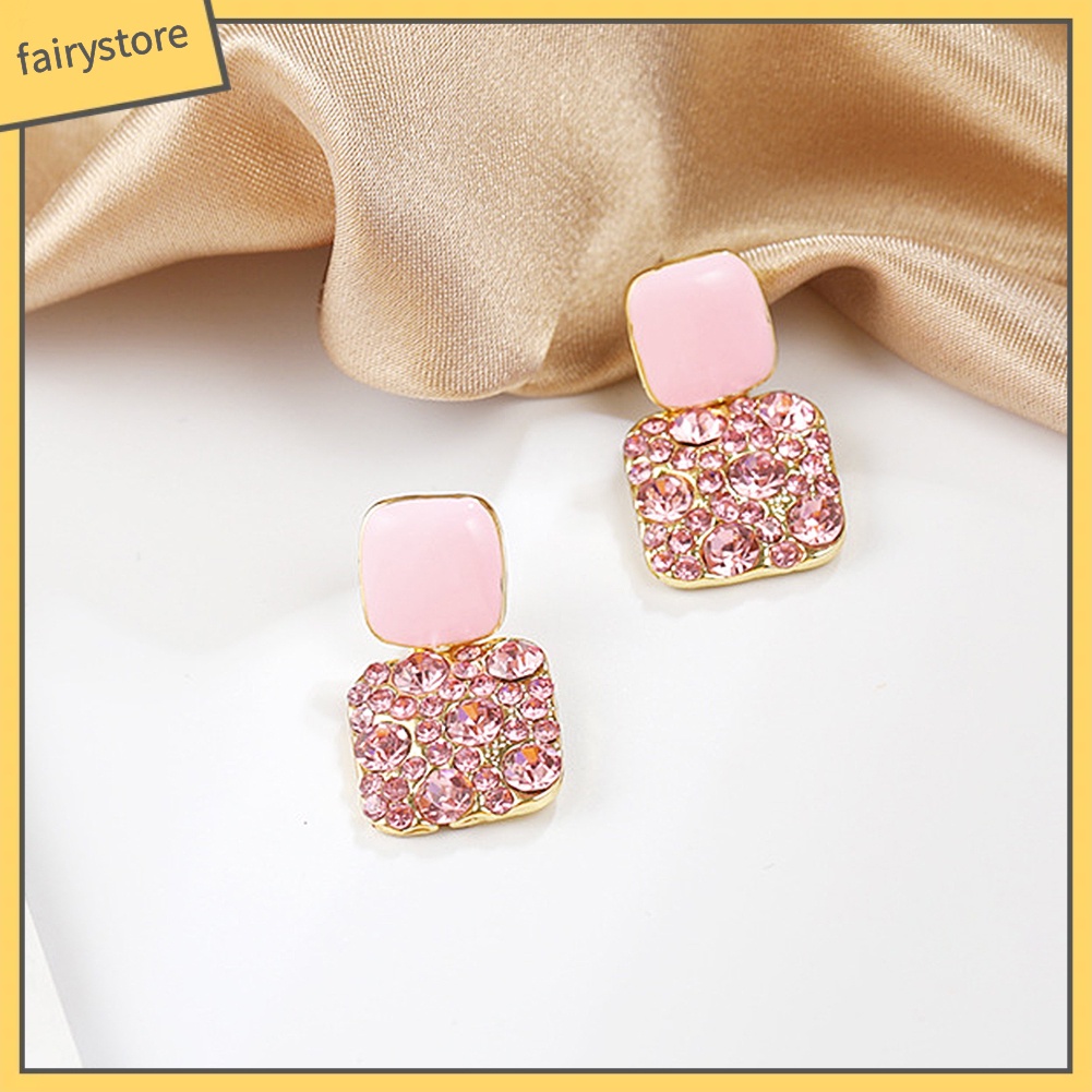 Bông Tai Hình Vuông Đính Đá Toàn Diện Thanh Lịch Cho Nữ