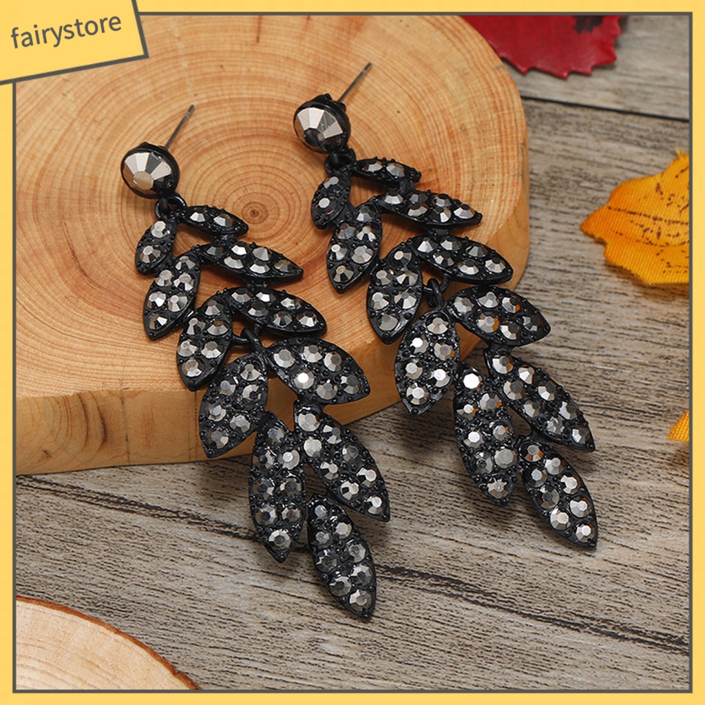 1 Đôi Bông Tai Hình Chiếc Lá Đính Đá Phong Cách Vintage Dành Cho Nữ