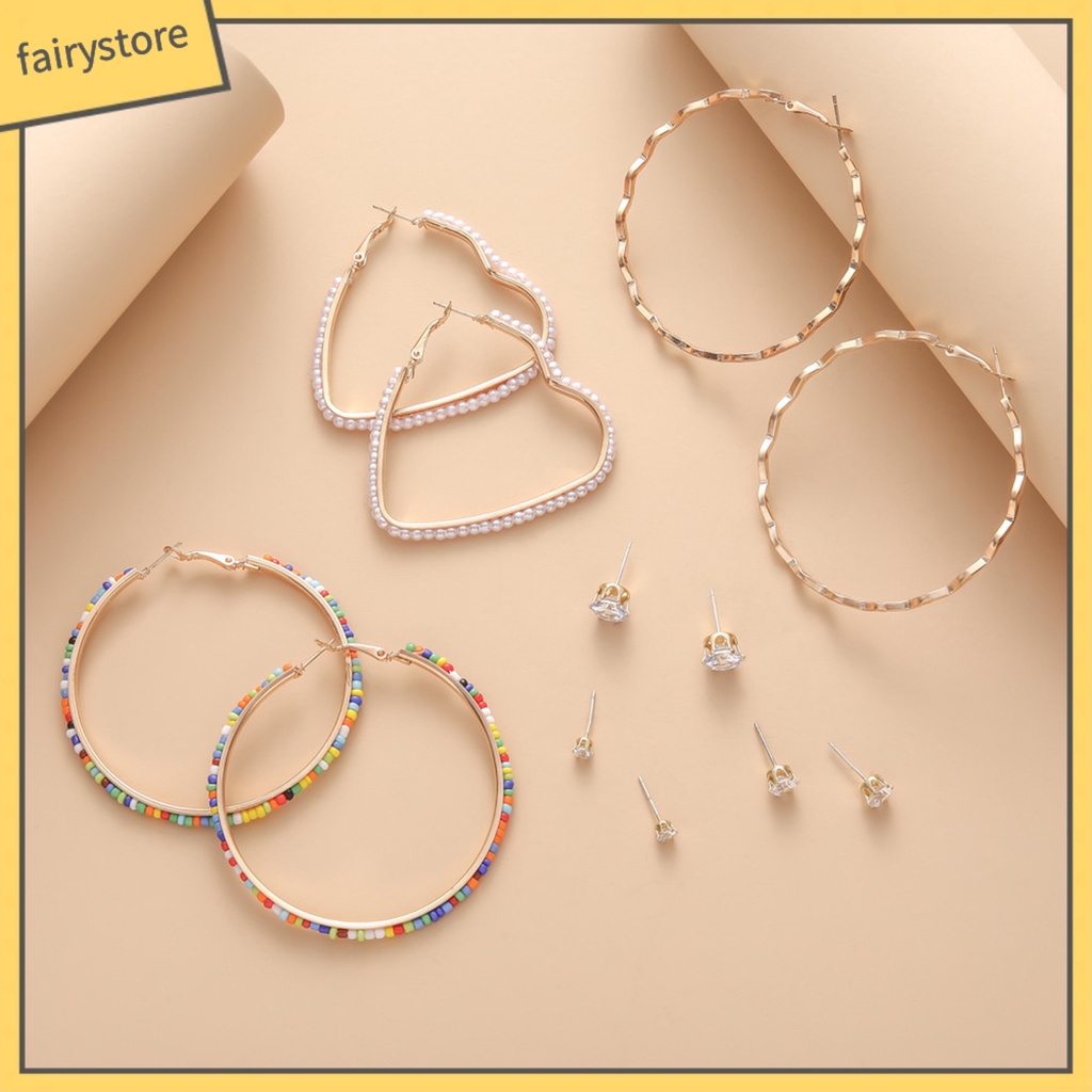 Set 6 Đôi Bông Tai Dạng Vòng Thời Trang Dành Cho Nữ