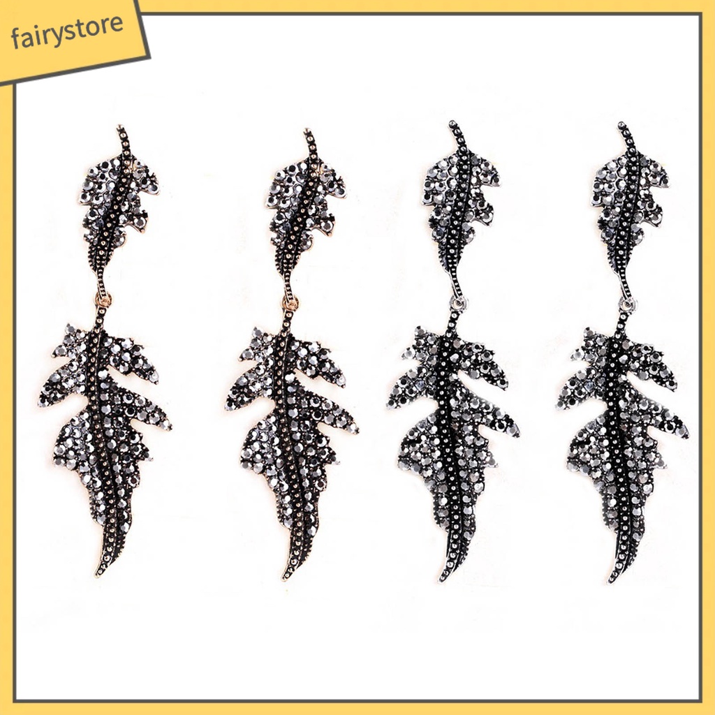 1 Đôi Bông Tai Hình Chiếc Lá Đính Đá Phong Cách Vintage Dành Cho Nữ