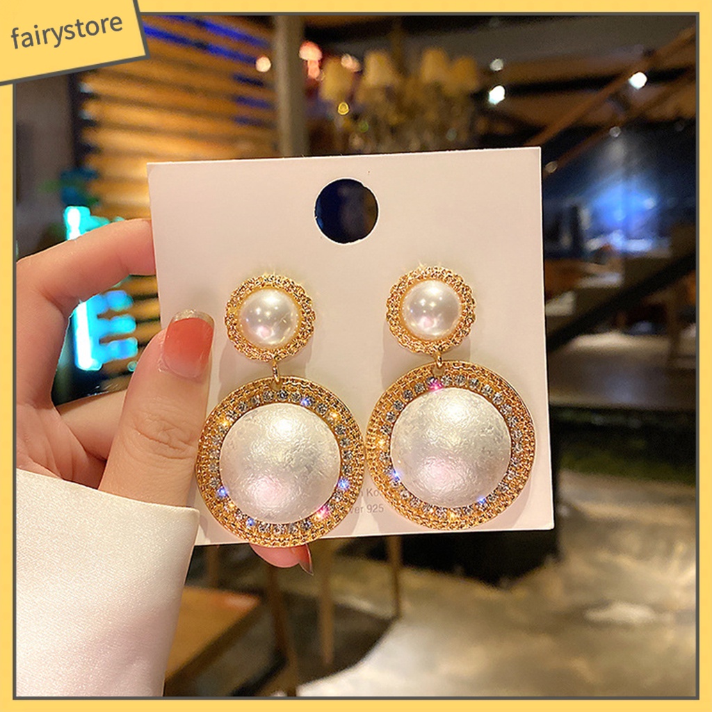 1 Đôi Bông Tai Nữ Đính Ngọc Trai Giả Phong Cách Hàn Quốc