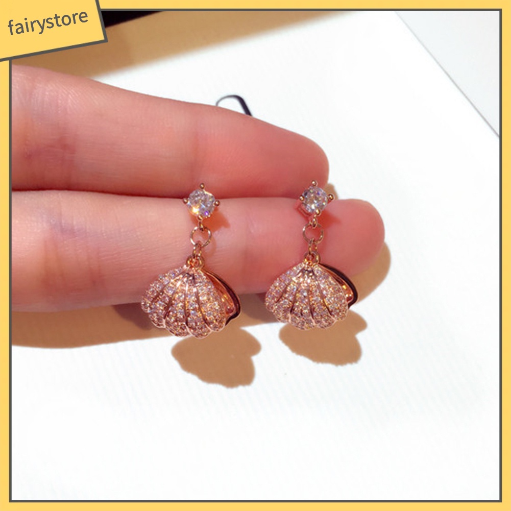 Bông Tai Hình Vỏ Sò Đính Ngọc Trai Nhân Tạo Thời Trang Dành Cho Nữ