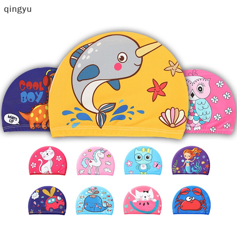 Mũ Bơi Co Giãn In Họa Tiết Hoạt Hình Dễ Thương Bảo Vệ Tai Cho Bé