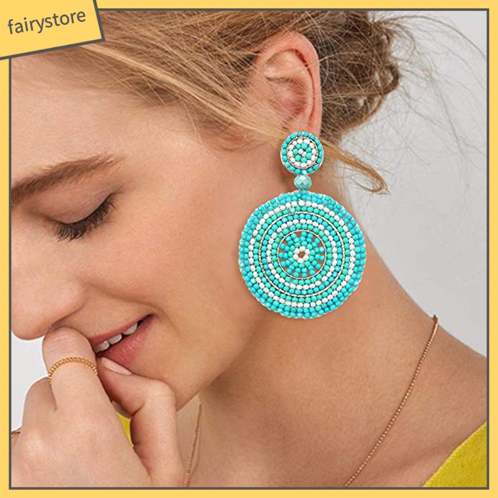 Bông Tai Tròn Xỏ Hạt Thủ Công Phong Cách Bohemian Thời Trang Cho Nữ