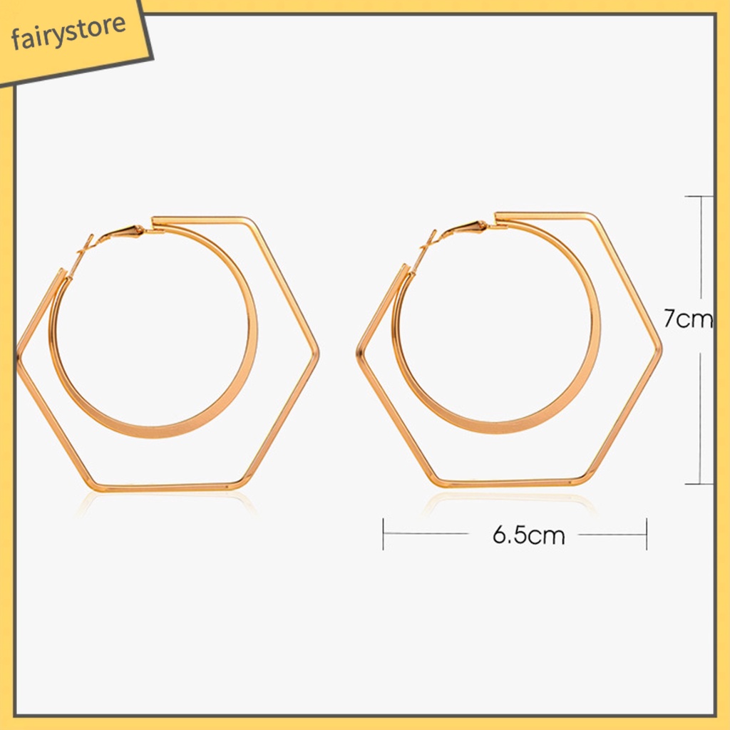 1 Đôi Bông Tai Hình Lục Giác / Tròn Lớn Độc Đáo Thời Trang Cho Nữ