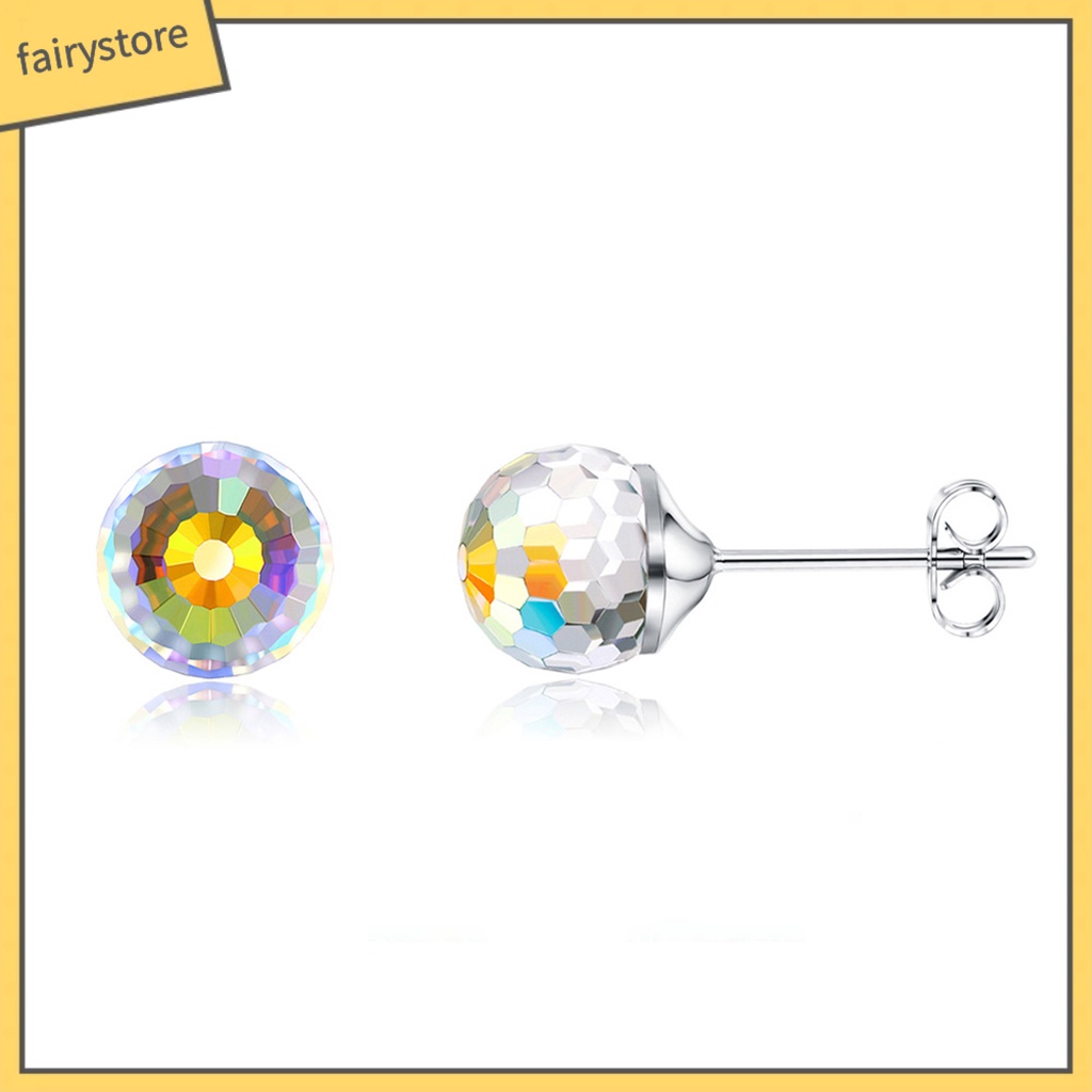 [FRO] Khuyên Tai Xỏ Bằng Bạc Sterling Đính Pha Lê Tròn Chống Va Đập Hàng Ngày Cho Nữ