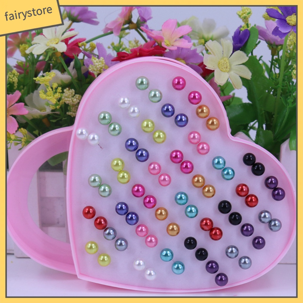 Set 36 Đôi Bông Tai Ngọc Trai Giả Nhiều Màu Sắc Bằng Thép Không Gỉ Thời Trang