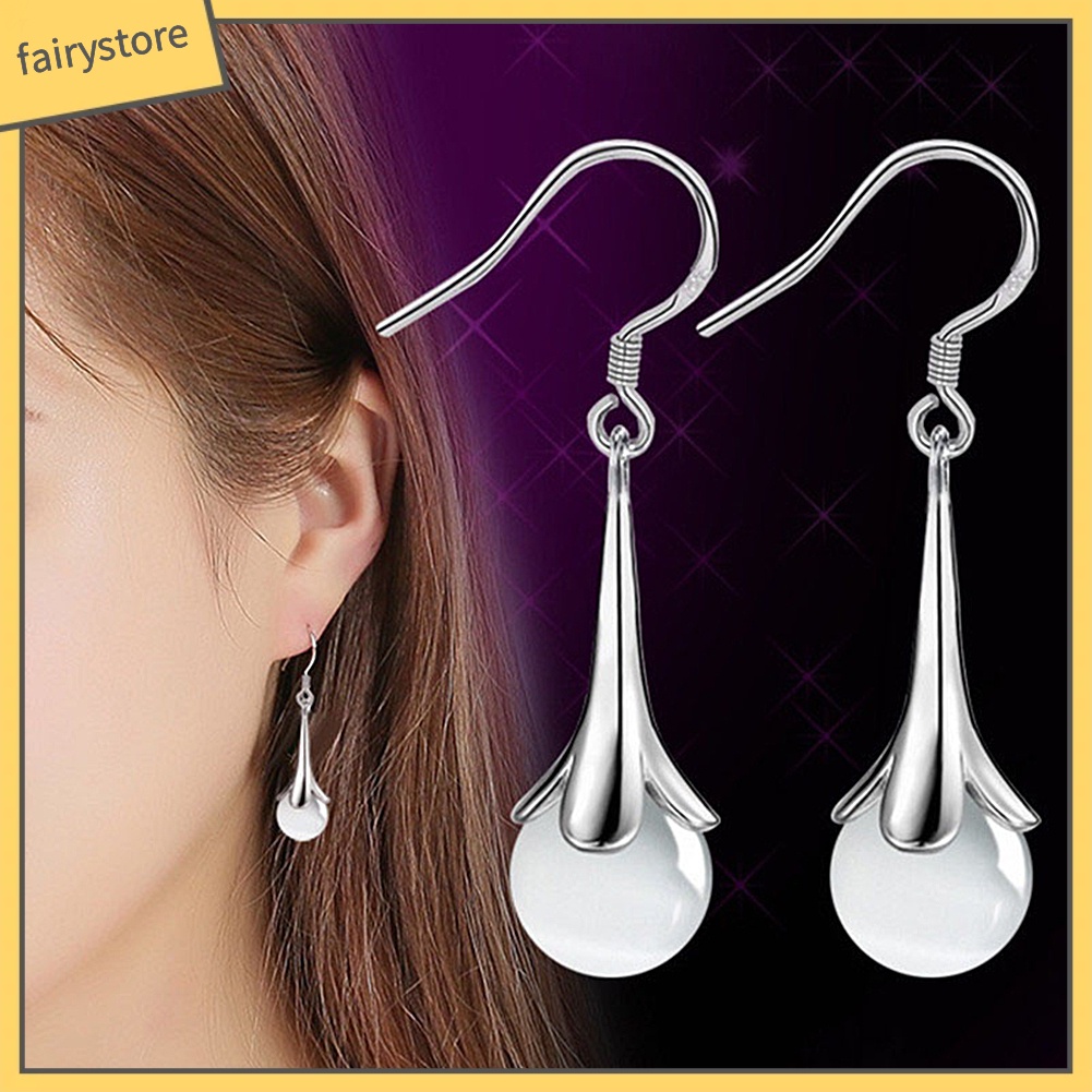 Bông Tai Hình Hoa Đính Đá Opal Dạng Móc Tua Rua Quyến Rũ Cho Nữ