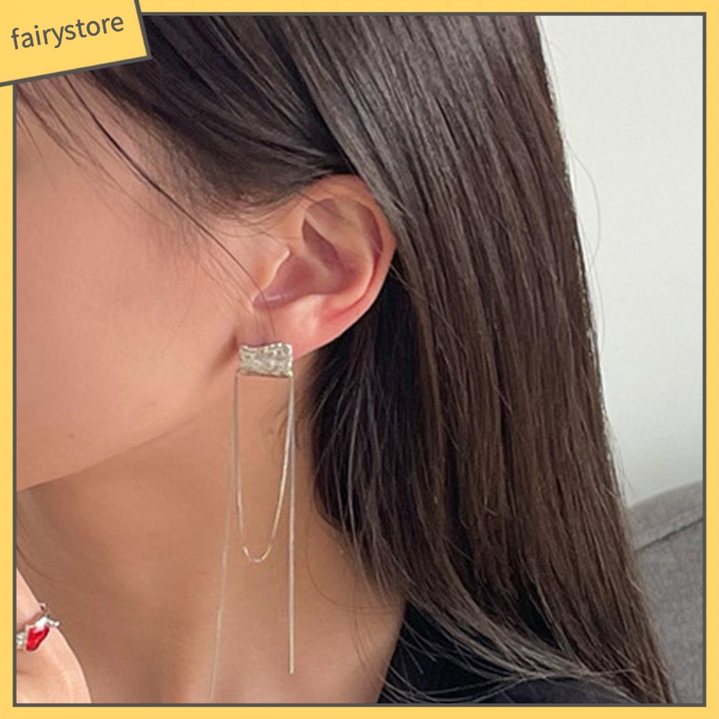 1 Đôi Bông Tai Hình Vuông Tua Rua Phong Cách Hàn Quốc Dành Cho Nữ