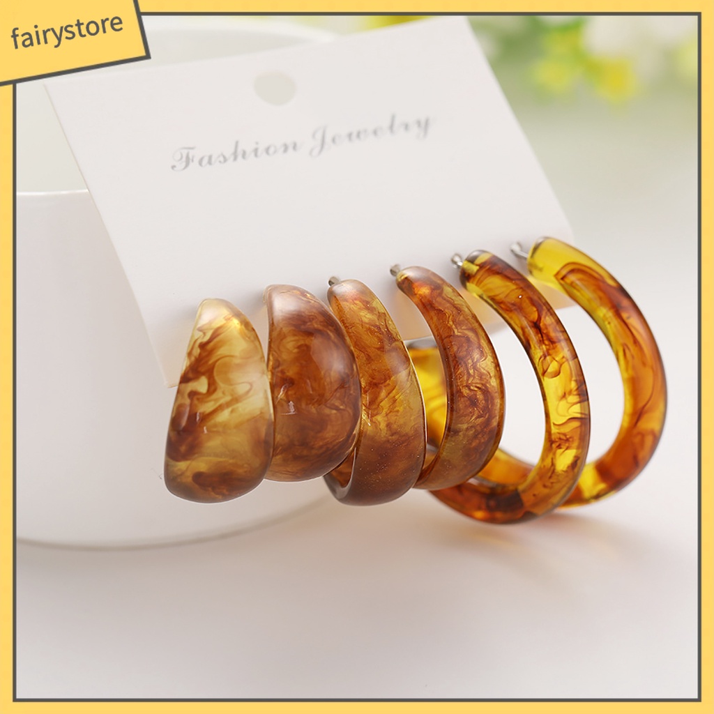 Set 3 Đôi Bông Tai Hình Chữ C Bằng Acrylic Trong Suốt Dành Cho Nữ