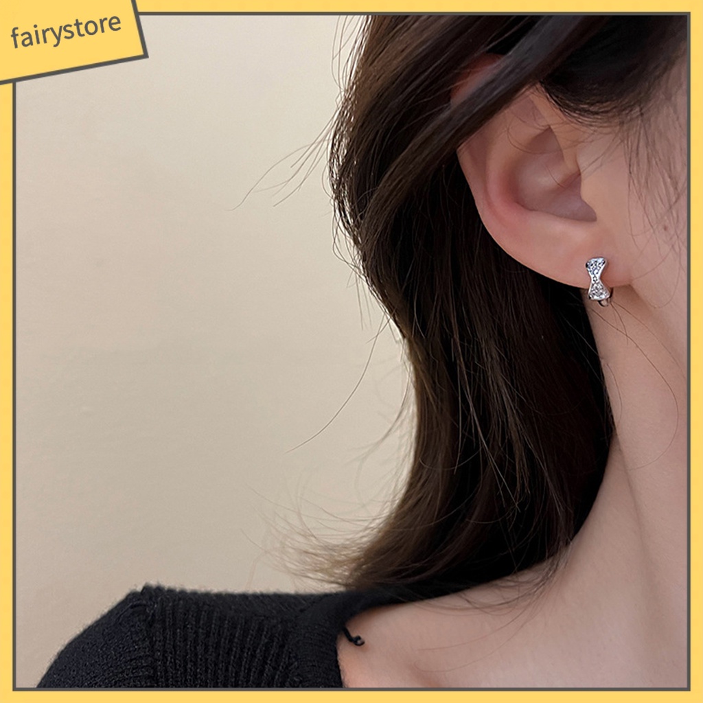 1 Khuyên Vành Tai Hình Nơ Đính Đá Lấp Lánh Phong Cách Pháp