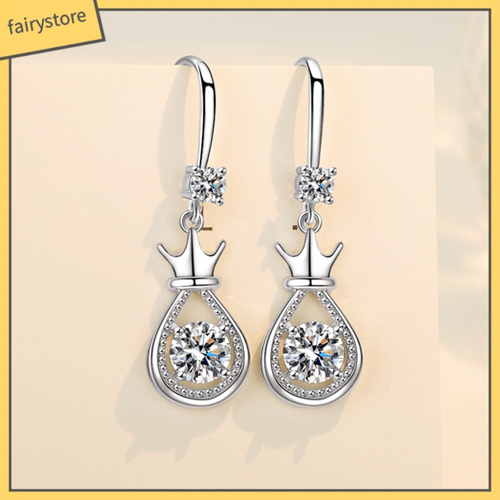 1 Đôi Bông Tai Hình Vương Miện Bằng Kim Loại Dát Đá Cho Nữ