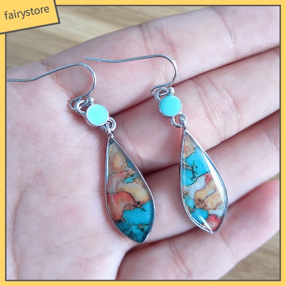 Bông Tai Hình Giọt Nước Nhiều Màu Sắc Phong Cách Vintage Dành Cho Nữ