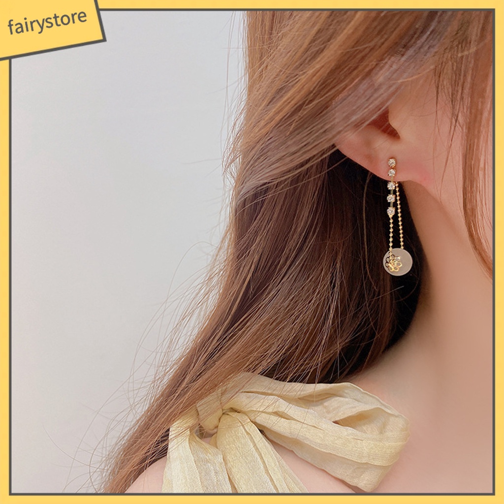 1 Đôi Khuyên Tai Kim Loại Đính Đá Opal Nhân Tạo Thời Trang