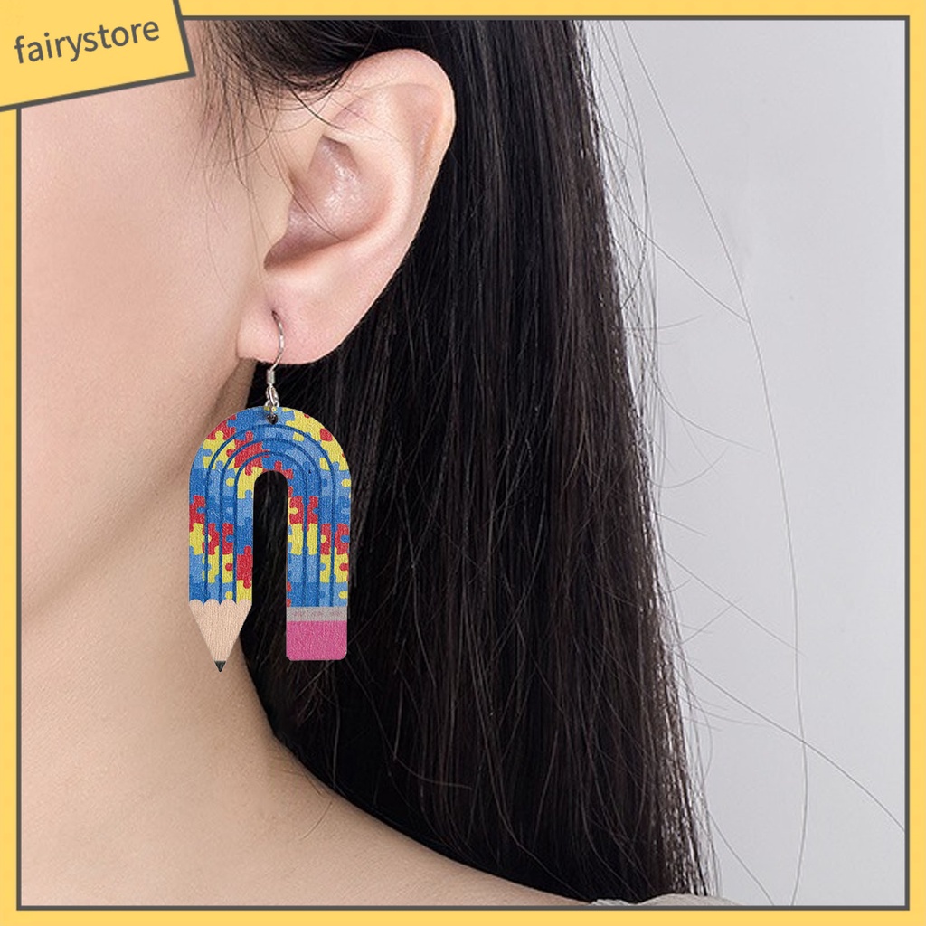 1 Đôi Bông Tai Hình Cây Bút Chì Họa Tiết Da Báo Thời Trang Dành Cho Nữ