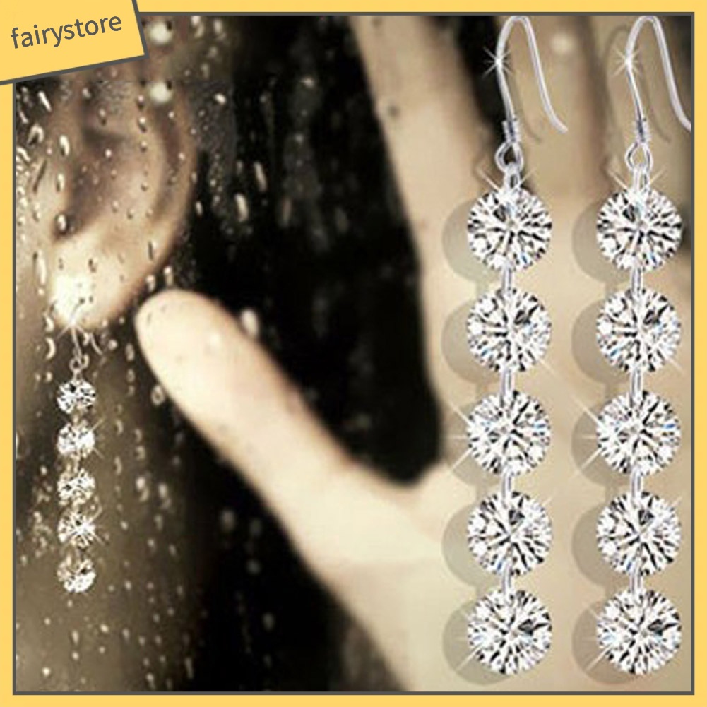 Bông Tai Dài Đính Đá Zircon Thời Trang Dành Cho Nữ