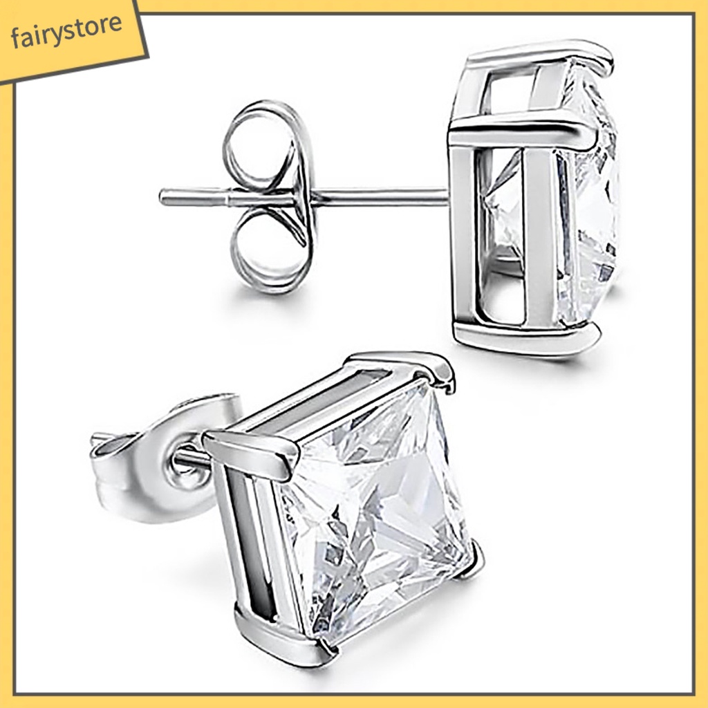 1 Đôi Bông Tai Mạ Bạc Đính Đá Zircon Hình Vuông Thanh Lịch Dành Cho Nữ