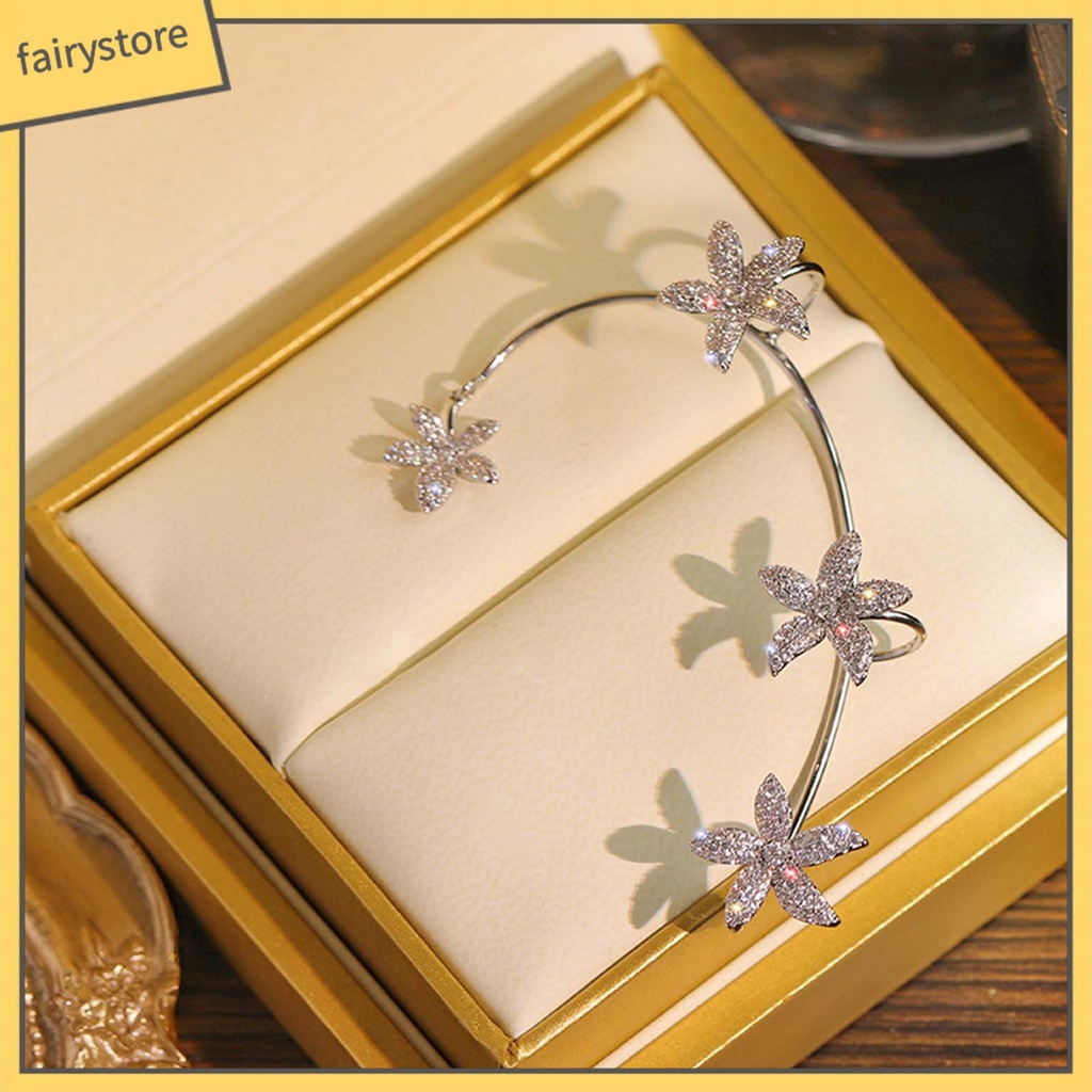 1 Khuyên Kẹp Vành Tai Hình Hoa Đính Đá Lấp Lánh Thời Trang Dự Tiệc