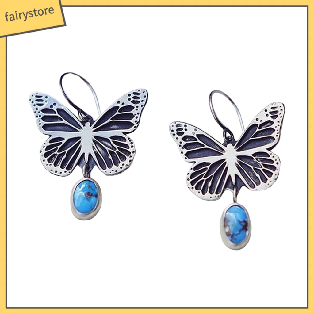 1 Đôi Bông Tai Hình Học Đính Đá Ngọc Lam Nhân Tạo Phong Cách Boho Thời Trang Cho Nữ