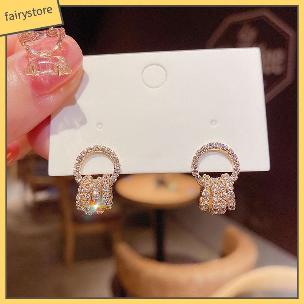 1 Đôi Bông Tai Tròn Đính Đá Lấp Lánh Dành Cho Nữ