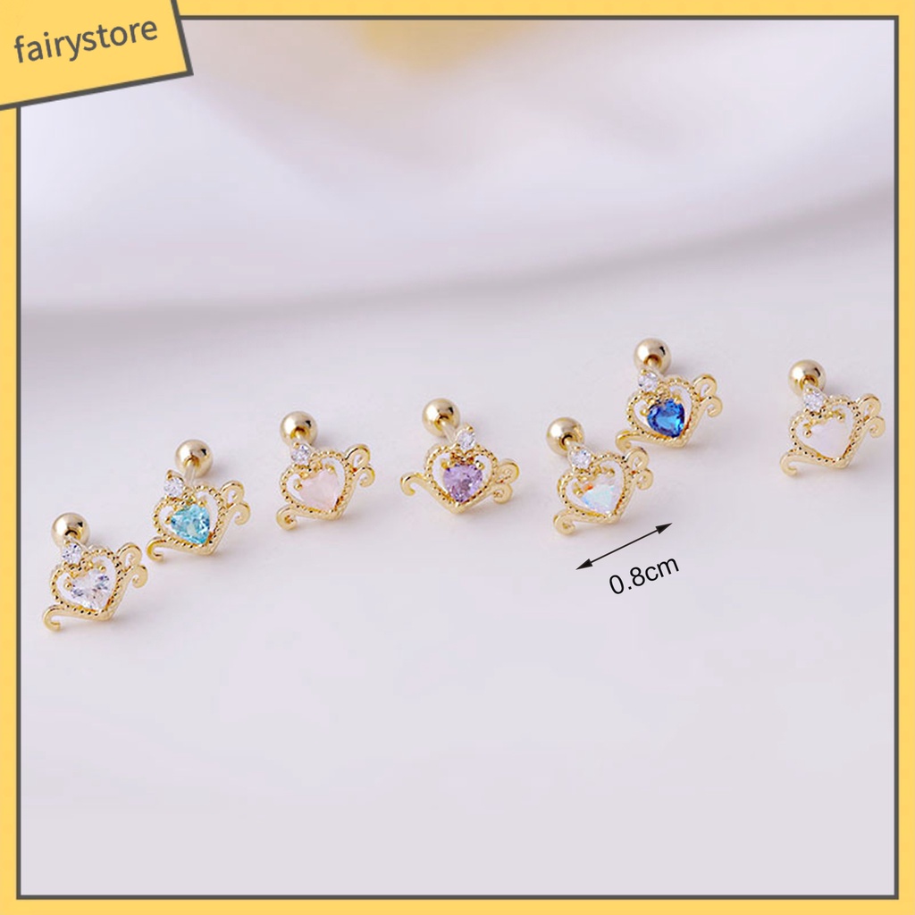 1 Khuyên Tai Hình Trái Tim Rỗng Đính Đá Zircon Sáng Bóng Thanh Lịch Dành Cho Nữ