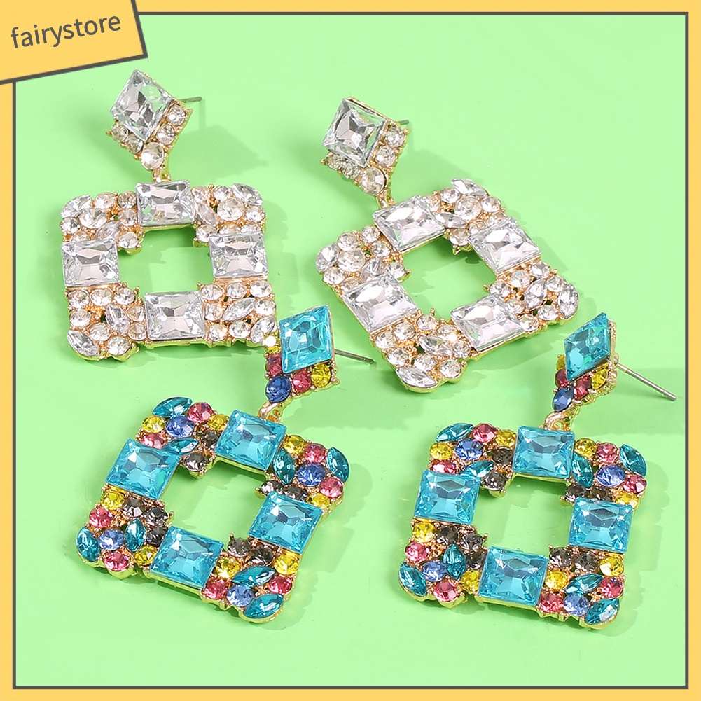 Bông Tai Hình Vuông Đính Đá Nhiều Màu Thời Trang Dành Cho Nữ