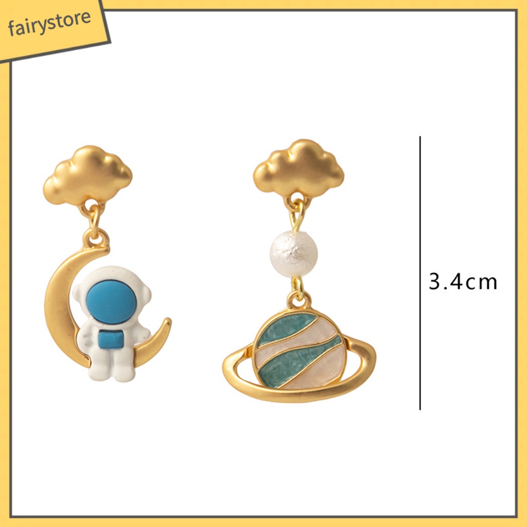 1 Đôi Bông Tai Hình Học / Mặt Trăng / Hành Tinh Hoạt Hình 3D Không Đối Xứng Thời Trang Cho Nữ