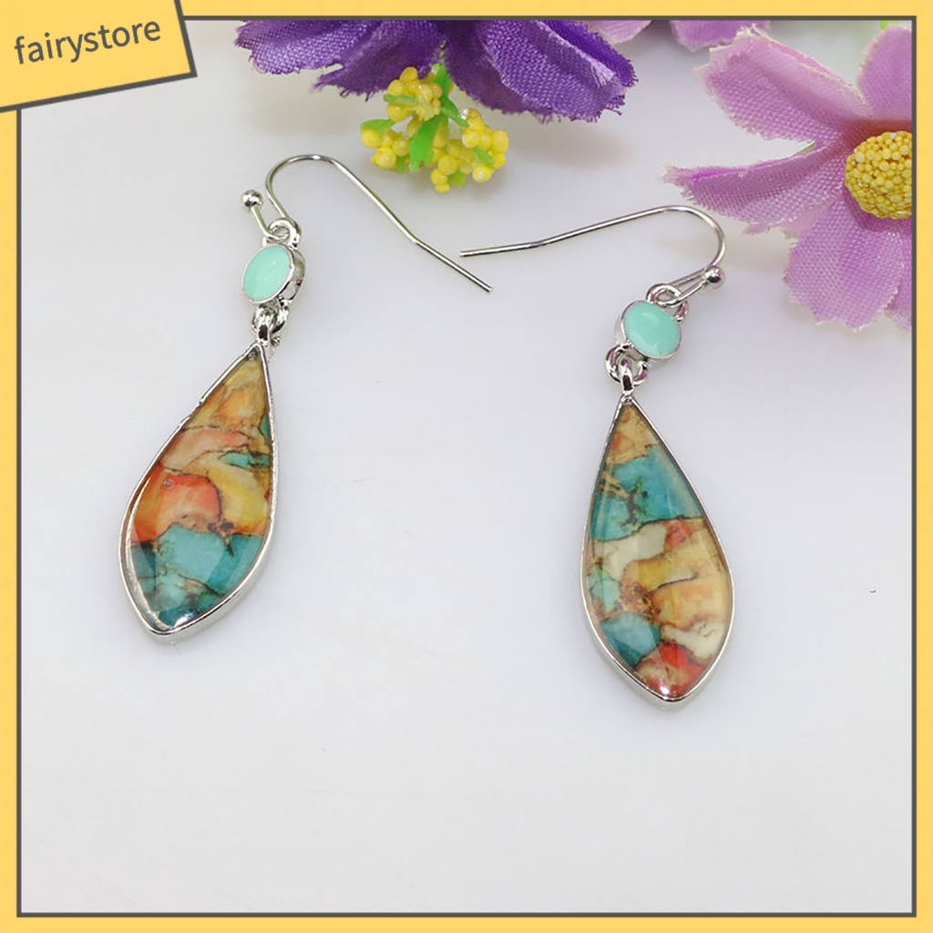 1 Đôi Bông Tai Hình Giọt Nước Mặt Kính Nhiều Màu Thời Trang