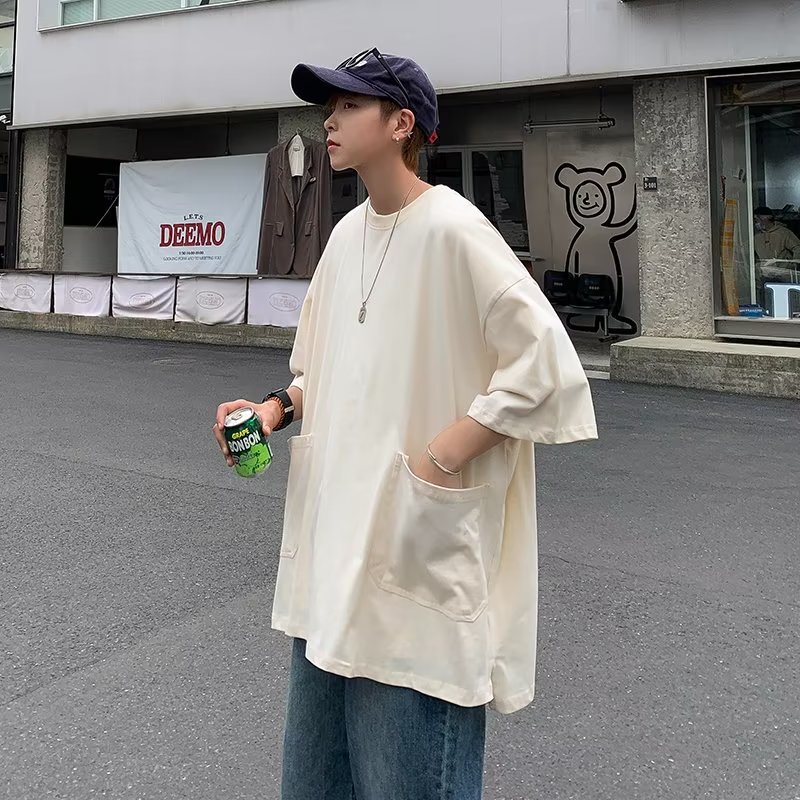 Áo Thun Tay Ngắn Có Túi Lớn Phong Cách Đường Phố Mới Mùa Hè Dễ Phối Đồ Cho Nam