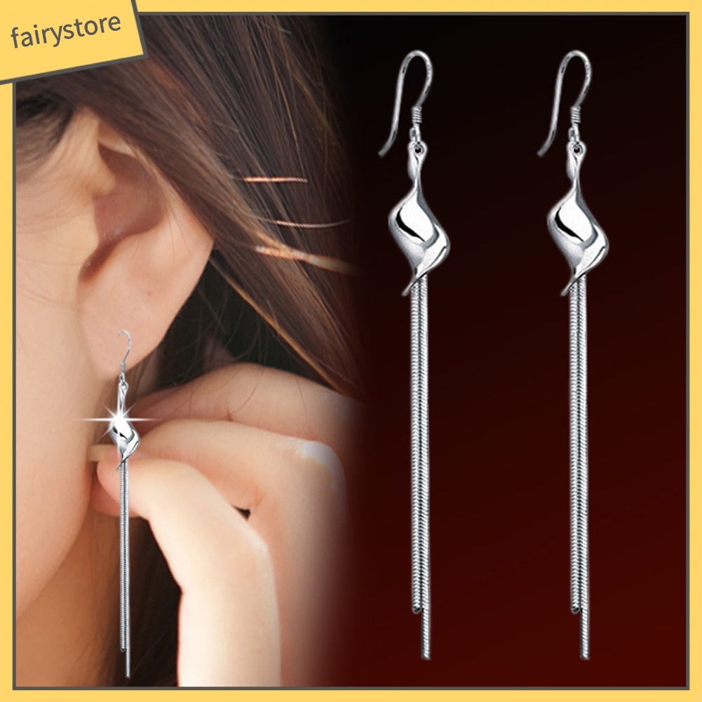 Bông Tai Hợp Kim Dáng Dài Phối Tua Rua Màu Bạc Thời Trang Cho Nữ