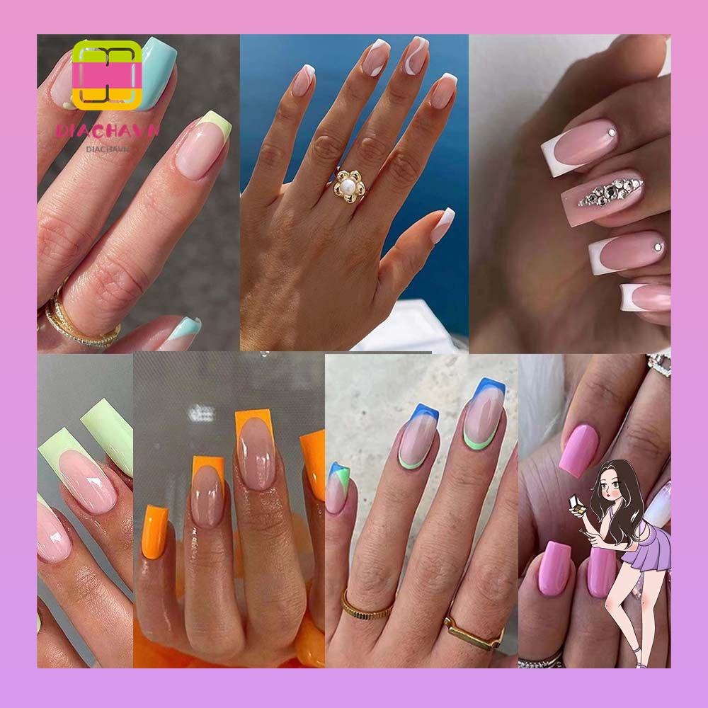Hộp 24 Móng Tay Giả Đầu Vuông Dạng Nhấn Tiện Dụng