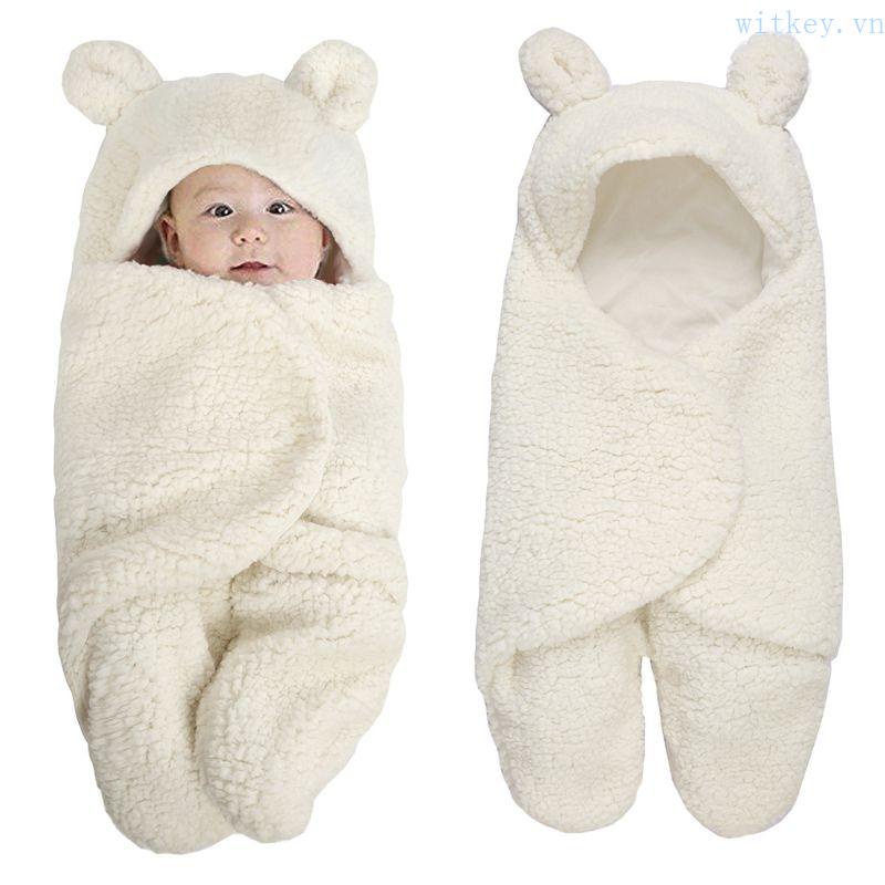 Chăn Quấn Em Bé Từ 0-12 Tháng Tuổi Bằng Vải Bông Cotton Phối Mũ Trùm