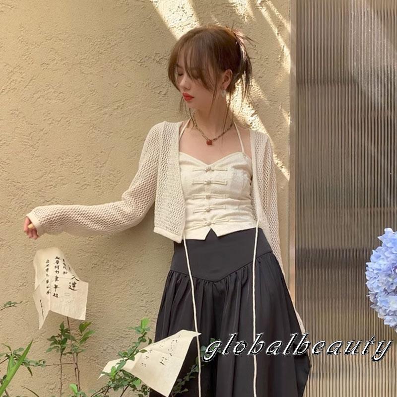 Áo Kiểu Không Tay Cổ Treo Cài Nút Đơn Giản Thời Trang Xuân Thu Cho Nữ