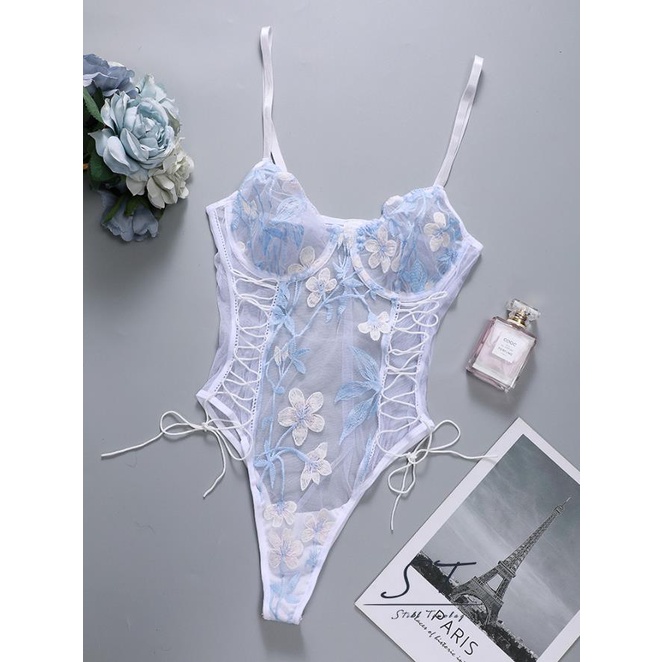 Bộ Áo Liền Quần Phối Ren Thêu Họa Tiết Quyến Rũ Cho Nữ CY03