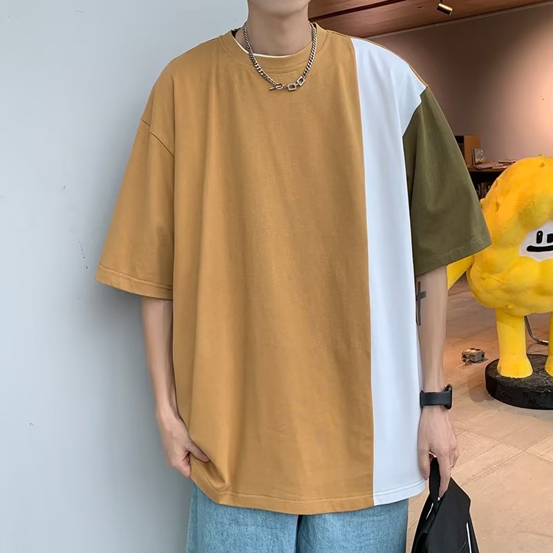 Áo Thun Cotton Tay Ngắn Màu Sắc Tương Phản Trọng Lượng Nhẹ Thời Trang Mùa Hè Cho Nam