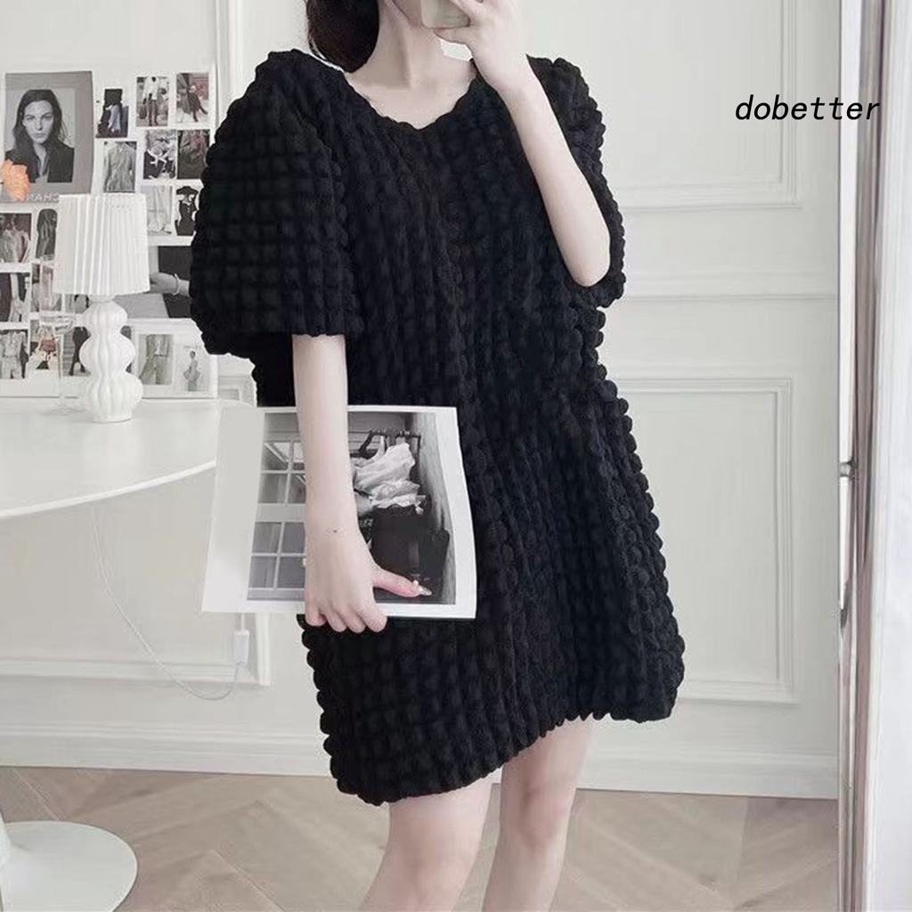 Đầm Ngắn Tay Cổ Chữ V Màu Sắc Đơn Giản Thời Trang Cho Nữ