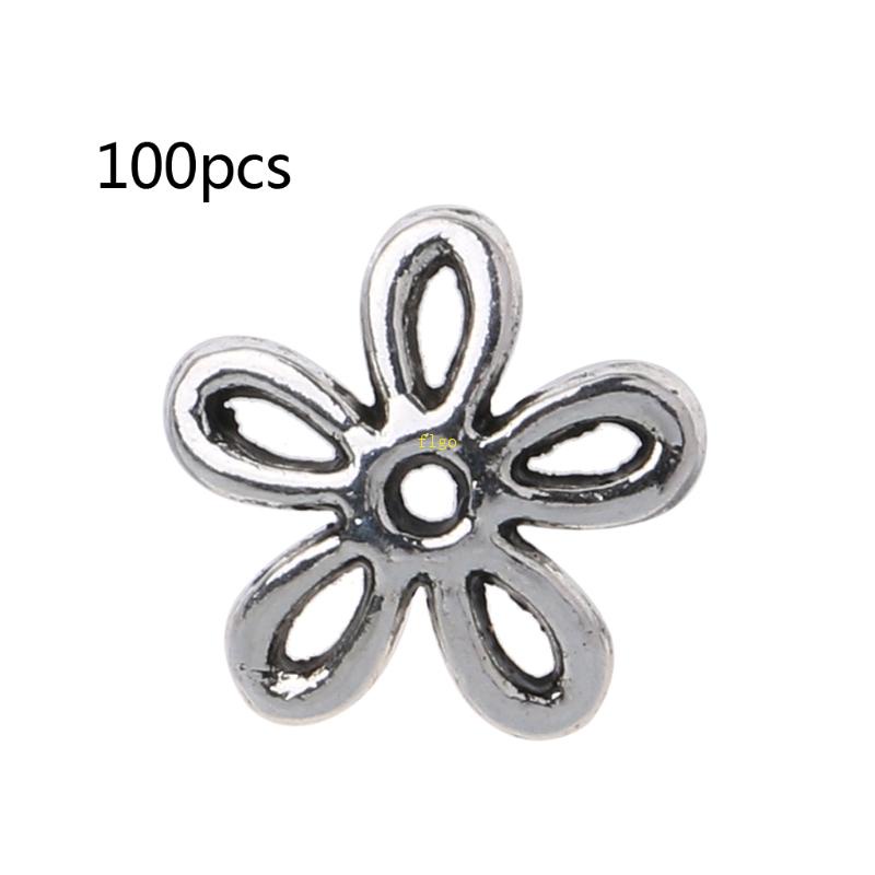 Set 100 Hạt Xỏ Lỗ Hình Hoa Màu Bạc Làm Trang Sức Thủ Công DIY