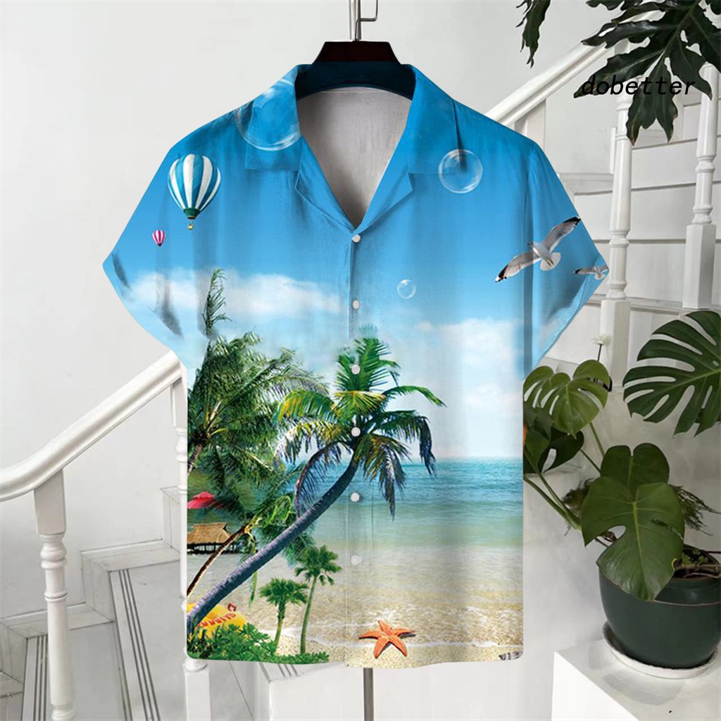 Áo Sơ Mi Tay Ngắn Cổ Bẻ Cài Nút Bằng Polyester In Họa Tiết Tinh Tế Thời Trang Mùa Hè Cho Nam