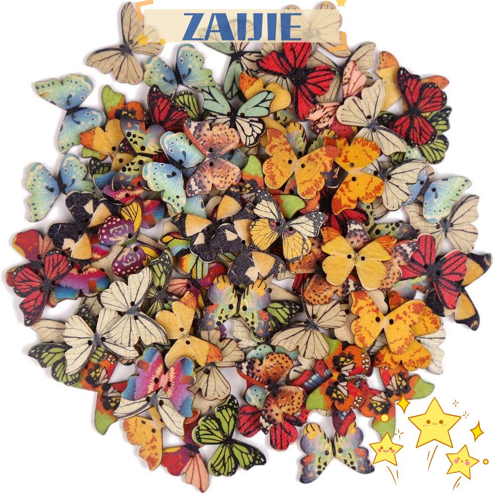 24 Nút Gỗ Hình Bươm Bướm Nhiều Màu Sắc Chống Thấm Nước Dùng Trang Trí DIY